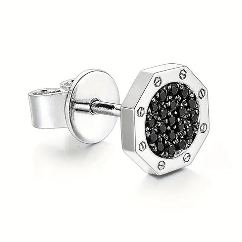Octagon Micro Pave 14K White Gold Plated Cubic Zirconia Men's Stud Earrings