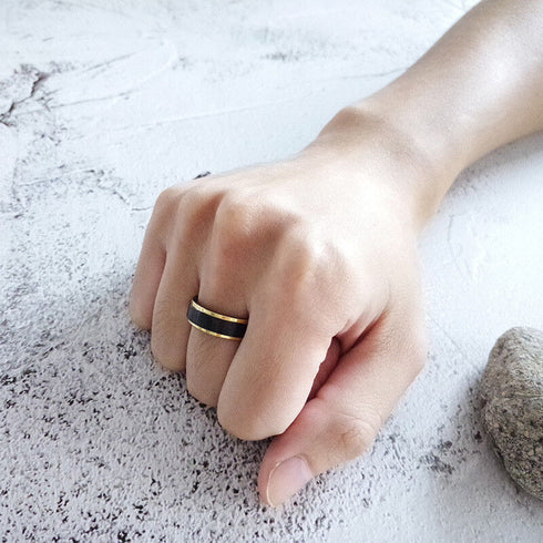 Men's 8mm Tungsten Comfort-Fit Black & 18K Gold Trim Engagement Wedding Band