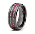 Men's 8mm Tungsten Gunmetal Red Strip Comfort-Fit Engagement Wedding Band