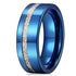 Men's 8mm Tungsten Ring Blue Silver Meteorite Inspired Inlay Wedding Band