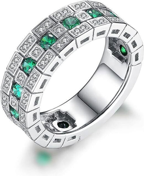 Spectacular Engagement Ring 14K White Gold Plated Green CZ Wedding Band