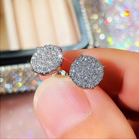 Exquisite Micro Pave 14K White Gold Plated 5A CZ Cluster Men Women Stud Earrings