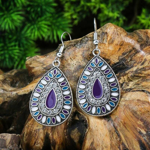 4 Pairs Earrings Retro Ethnic Style Multi-Colored Drop Shaped With Rhinestone