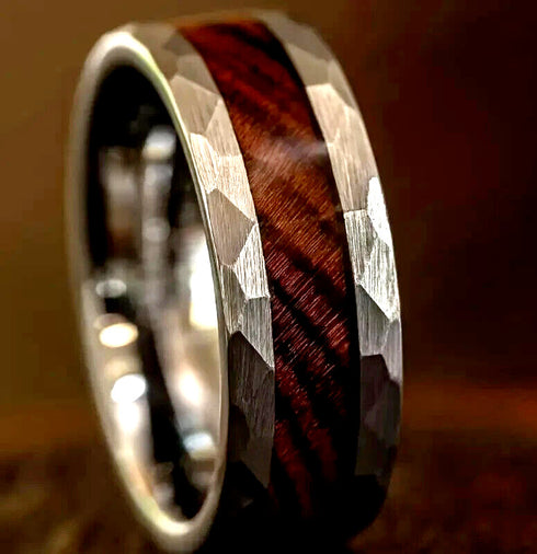 Men's 8mm Titanium Silver with Ironwood Inlay Comfort-Fit Polished Wedding Band