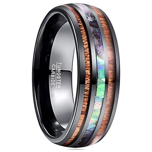 Tungsten With Hawaiian Koa Wood & Abalone Shell Tri-Inlay 8mm Wedding Band