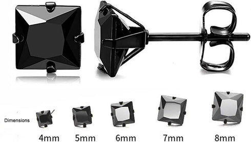 5Pair Stainless Steel Black Cubic Zircon 4/5/6/7/8mm Solitaire Men Women Earring