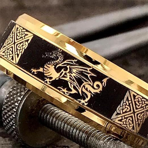 Men 8mm Tungsten Gold Black Dragon Celtic Knot Engraved Engagement Wedding Band