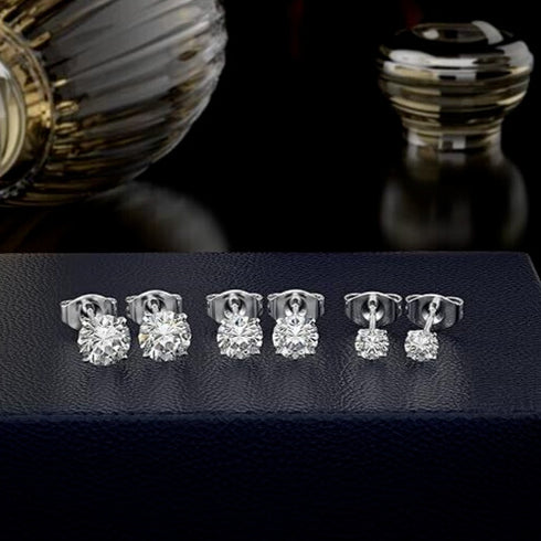 3Pairs Surgical Steel Cubic Zircon 4mm/6mm/8mm Solitaire Men Women Stud Earrings