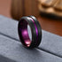 Men 8mm Tungsten Brushed Black Purple Grooved Center Beveled Edges Wedding Band