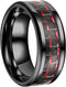 Men's 8mm Tungsten Ring Red Black Carbon Fiber Inlay Comfort-Fit Wedding Band