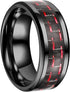 Men's 8mm Tungsten Ring Red Black Carbon Fiber Inlay Comfort-Fit Wedding Band