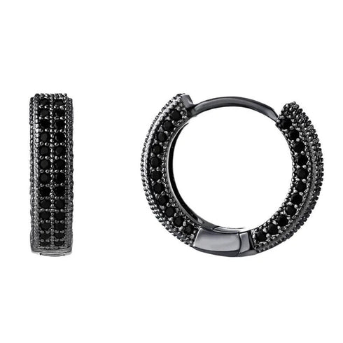 Exquisite Fully Iced Micro Pave Black Cubic Zirconia Men & Women Hoop Earrings