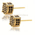Micro Pave 18K Gold Plated Black Cubic Zirconia Men Women Cluster Stud Earrings