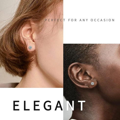 6Pairs 14K Gold Plated Cubic Zirconia 3/4/5/6/7/8mm Stud Earrings For Men Women