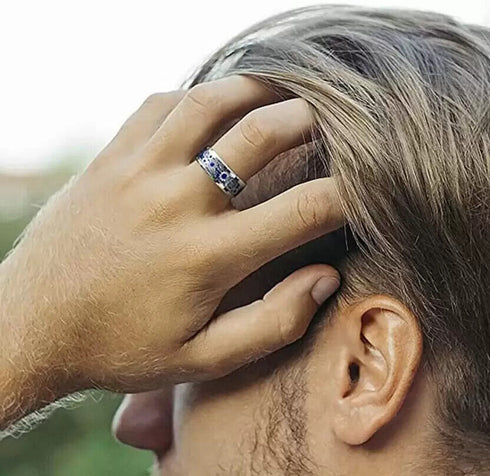 Men 8mm Tungsten Blue Carbon Fiber Steampunk Gear Inlay Comfort-Fit Wedding Ring