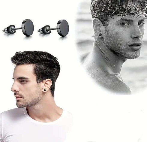 3Pairs 316L Surgical-Steel Flat Round Black Silver Gold Men Women Stud Earrings