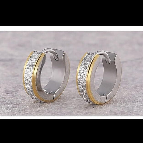 2Tone Titanium Frosted Gold Silver Hypoallergenic Men Women Huggie Hoop Earrings