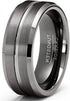 Men 8mm Tungsten Blue Glossed/Brushed Gunmetal Groove Beveled Edges Wedding Band
