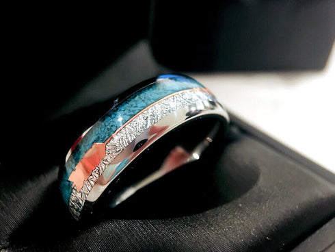 Men's 8mm Tungsten Cupid's Arrow Turquoise Meteorite Inspired Comfort-Fit Band