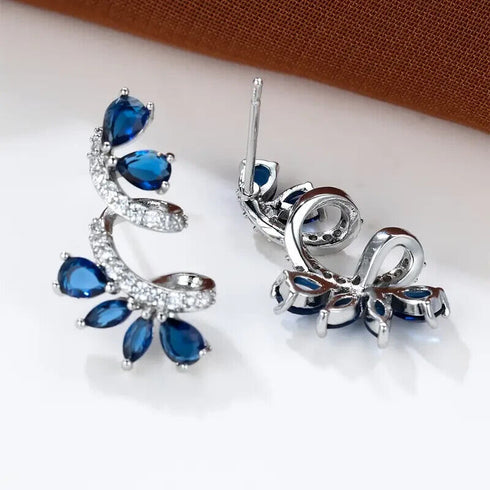 Stunning Cubic Zirconia Blue Sapphire 14K White Gold Plated Earrings for Women