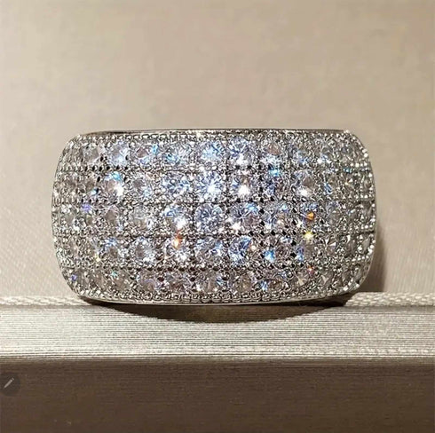 Exquisite Pave 14K White Gold Plated Multi Row Cubic Zirconia Men Women Ring