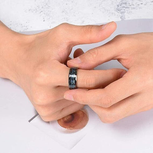 Men's 8mm Beveled Edge Comfort-Fit Blue Celtic Dragon Tungsten Wedding Band Ring