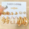 6 Pairs Golden Hoop & Stud Twist Triangle Butterfly C-Shape Earring W/Faux Pearl