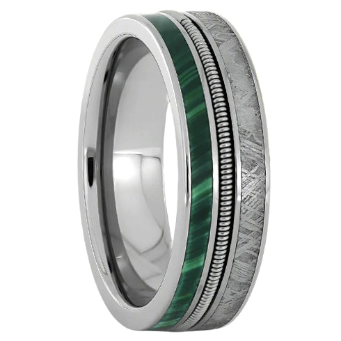 Guitar String Malachite & Meteorite Comfort-Fit 8mm Titanium Wedding Band