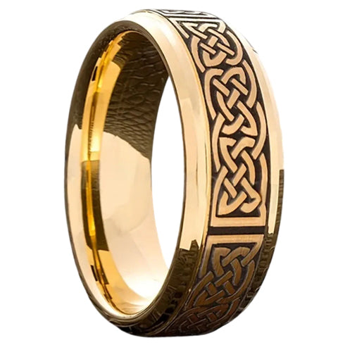 Gold Black Celtic Knot Engraved Engagement 8mm Titanium Wedding Band