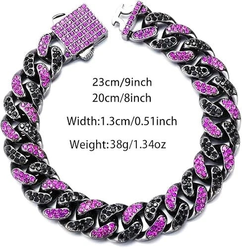 2Pcs FULLY ICED Bling Gun Black Rhodium Plated CZ Cuban Chain Necklace+Bracelet