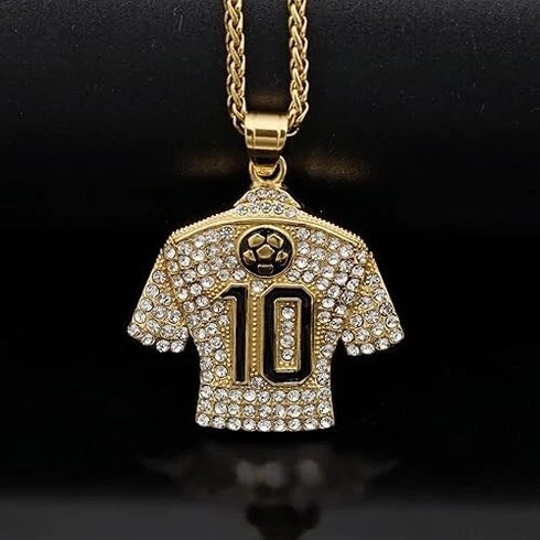 Fully Iced Soccer Jersey Number10 Titanium CZ Hip Hop Bling Pendant Necklace