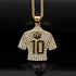Fully Iced Soccer Jersey Number10 Titanium CZ Hip Hop Bling Pendant Necklace