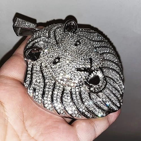 3-Pcs Iced Out 14K Gold Plated CZ Lion Head Pendant W/Cuban Necklace & Bracelet