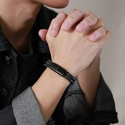 Stylish Men's High Quality Titanium Steel Double Curb Chain Magnetic Bracelet