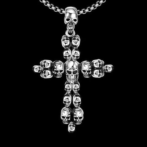 Vintage Cross Skull/Ghost 316L Stainless Steel Carved Halloween Pendant Necklace