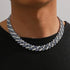 2 Pc Men Women FULLY ICED Rhombus Blue Cuban Link Chain 2Row CZ Necklace & Bracelet