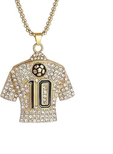 Fully Iced Soccer Jersey Number10 Titanium CZ Hip Hop Bling Pendant Necklace