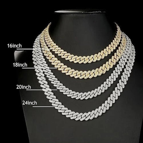 2-Pc ICED OUT 14K Gold Plated Gold/Silver CZ Cuban Chain Bracelet & Necklace Set