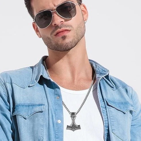 Norse Runes Viking Thor Hammer/Wolf Axe/Wing Cross Sword Amulet Pendant Necklace