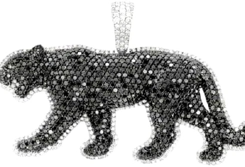 Iced Out 14K Gold Plated Cubic Zirconia Black Jaguar Panther Pendant Necklace