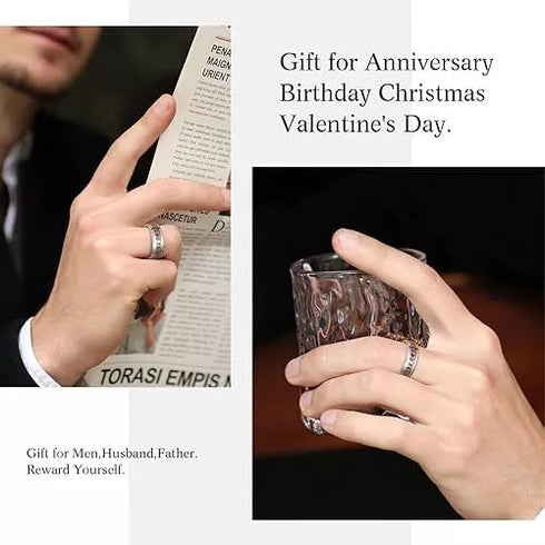 Men's 8mm Tungsten Viking Runes Pattern Wood Inlay Comfort-Fit Wedding Band