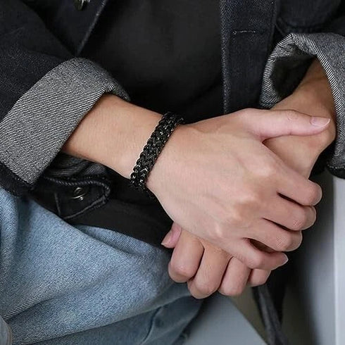 Stylish Men's High Quality Titanium Steel Double Curb Chain Magnetic Bracelet