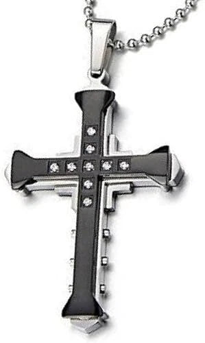 Titanium Stylish & Elegant Black/Gold Cubic Zirconia Cross Pendant Necklace