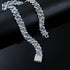 2 Pc Men Women FULLY ICED Rhombus Blue Cuban Link Chain 2Row CZ Necklace & Bracelet