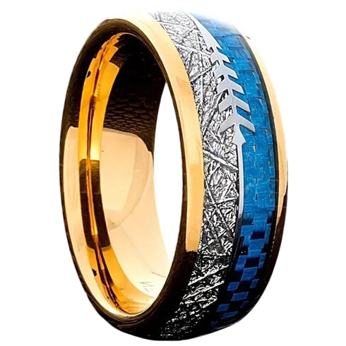 Men's 8mm Tungsten Cupid's Arrow Meteorite Inspired & Blue Lasurite Inlay Band