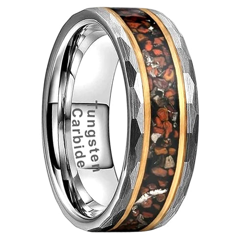 Dinosaur Bone & Meteorite Hammered Comfort-Fit 8mm Tungsten Wedding Band