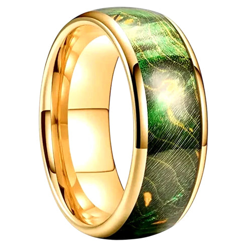 Green Dyed Elder Wood Inlay Comfort-Fit Polished 8mm Titanium Wedding Band