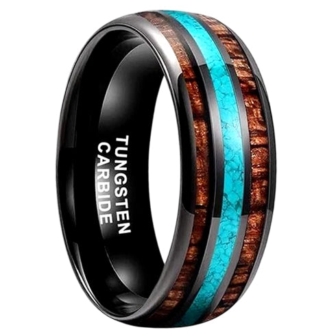 Carbide Crushed Turquoise Koa Wood Comfort-Fit 8mm Tungsten Wedding Band