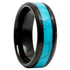 Black Turquoise Beveled-Edge Comfort-Fit Polished 8mm Tungsten Wedding Band