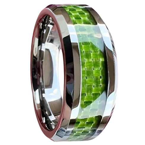 Beveled-Edges Green Carbon Fiber Inlay Comfort-Fit 8mm Titanium Wedding Band